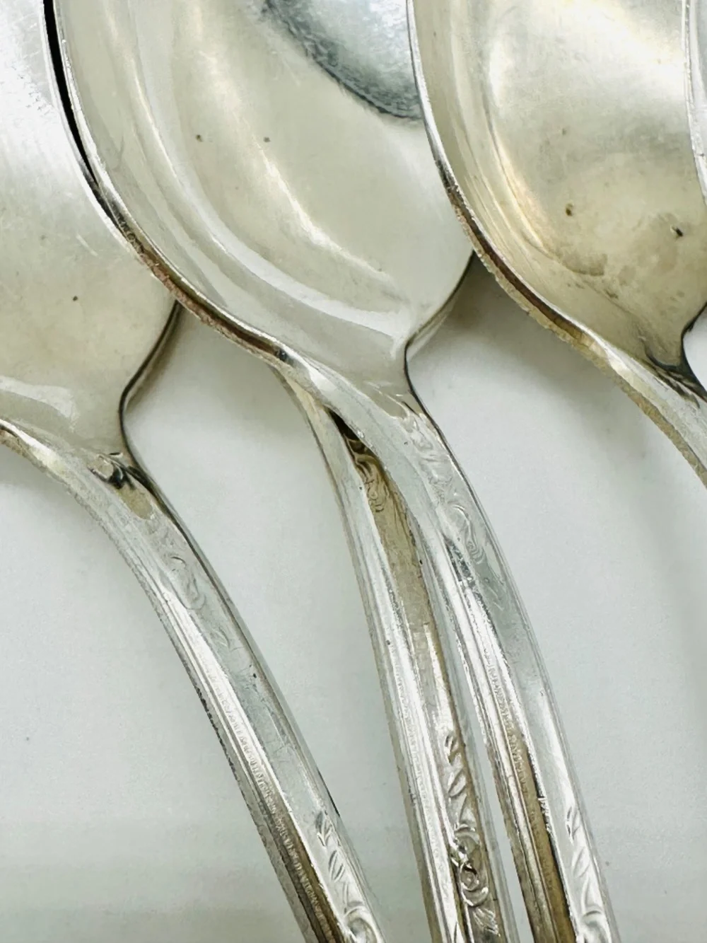 NEW ENGLAND Silver Plate Long Iced Tea Spoons LOT of 6 - Antique 1919 Rosemary